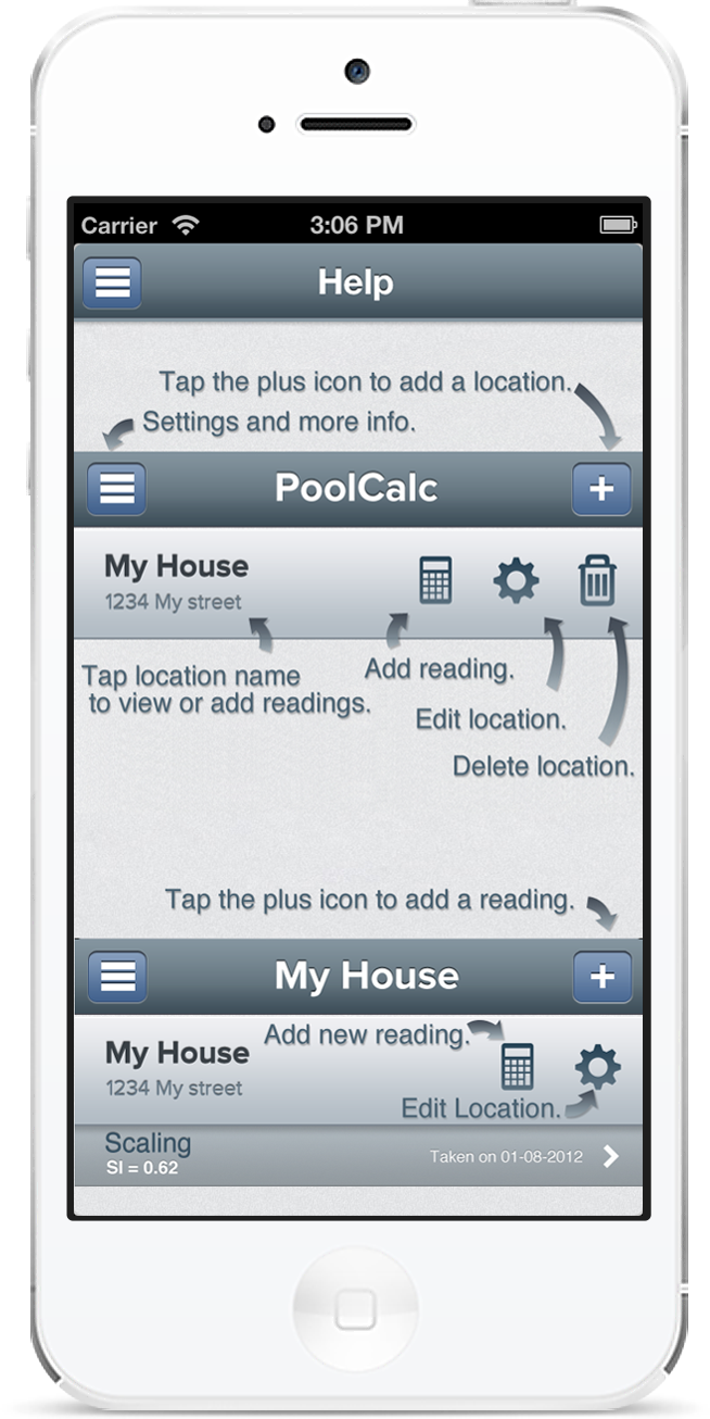 PoolCalc help screen